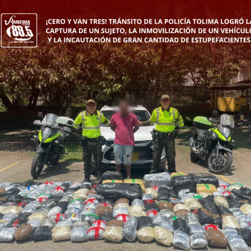 ¡Cero y van tres! capturan a sujeto y aseguran estupefacientes en Tolima.